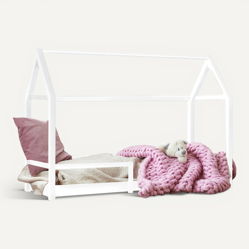 Lit Cabane Enfant 90 X 190 Cm Nessi Blanc Avec Sommier Et Barrières