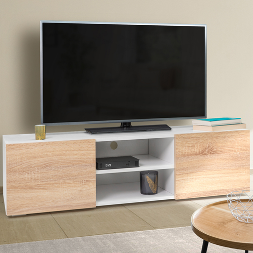 Meuble TV 113 Cm Eli Blanc Portes Façon Hêtre