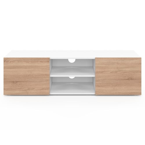 Meuble TV 113 Cm Eli Blanc Portes Façon Hêtre