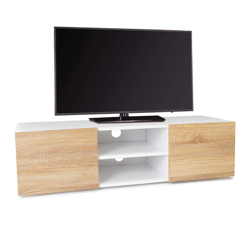 Meuble TV 113 Cm Eli Blanc Portes Façon Hêtre