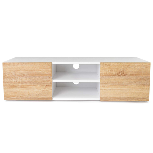 Meuble TV 113 Cm Eli Blanc Portes Façon Hêtre
