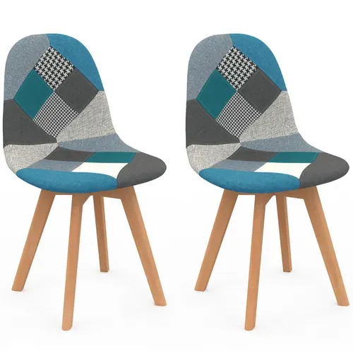 Lot De 2 Chaises Scandinaves Sara Motifs Patchworks Bleus