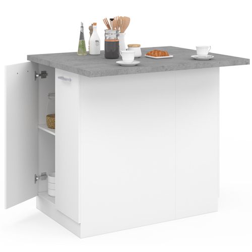 Ilot Central Ivo 100 Cm Blanc Avec Plan De Travail Effet Béton