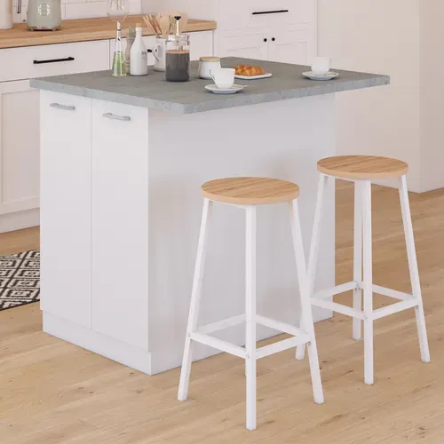 Ilot Central Ivo 100 Cm Blanc Avec Plan De Travail Effet Béton