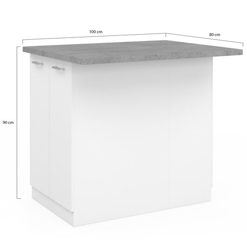 Ilot Central Ivo 100 Cm Blanc Avec Plan De Travail Effet Béton