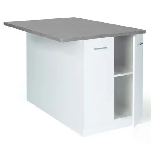 Ilot Central Ivo 100 Cm Blanc Avec Plan De Travail Effet Béton