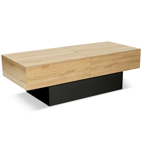 Table Basse Coulissante Rectangulaire Marta Bois Noir Et Imitation Hêtre