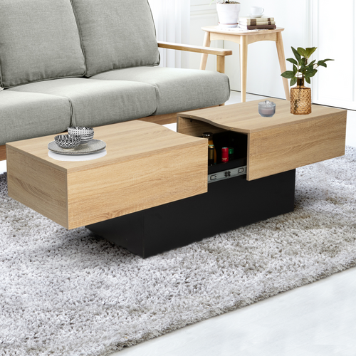 Table Basse Coulissante Rectangulaire Marta Bois Noir Et Imitation Hêtre
