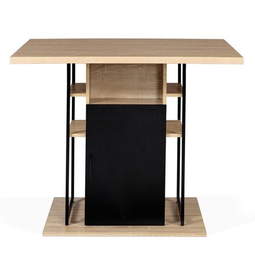 Ilot Central Ugo 110 Cm Bois Noir Et Imitation Hêtre Avec Rangements Design Industriel