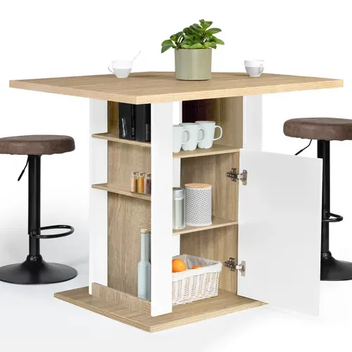 Ilot Central Ugo 110 Cm Bois Blanc Et Imitation Hêtre Avec Rangements