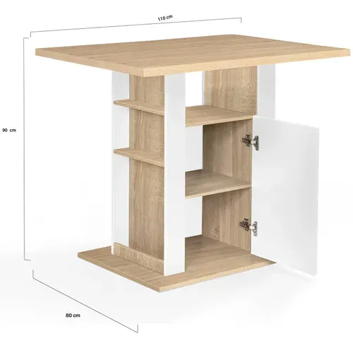 Ilot Central Ugo 110 Cm Bois Blanc Et Imitation Hêtre Avec Rangements