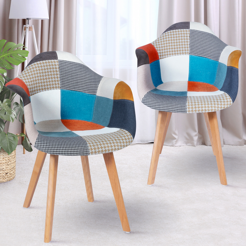 Lot De 2 Chaises De Salle à Manger Scandinaves, Fauteuils De Table Sara Motifs Patchworks Multi-coul