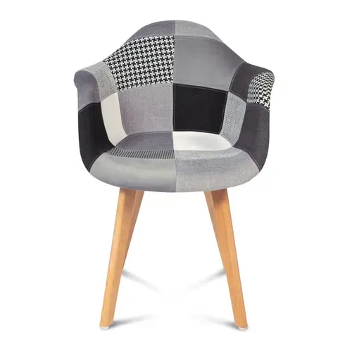 Lot De 2 Chaises De Salle à Manger Scandinaves, Fauteuils De Table Sara Motifs Patchworks Noirs, Gri