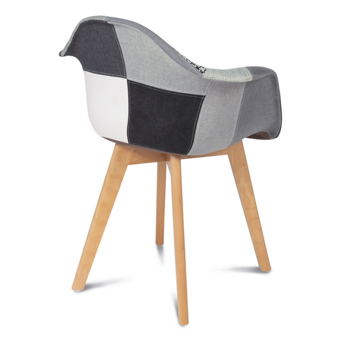 Lot De 2 Chaises De Salle à Manger Scandinaves, Fauteuils De Table Sara Motifs Patchworks Noirs, Gri