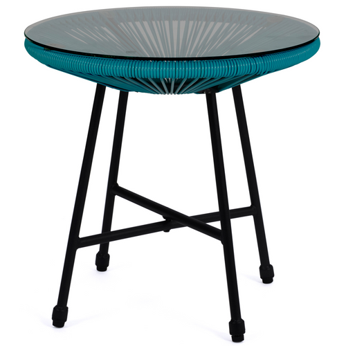 Salon De Jardin Izmir Table Et 2 Fauteuils Oeuf Cordage Bleu Canard