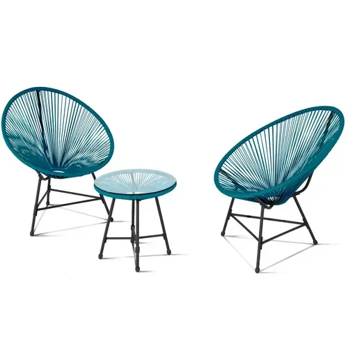 Salon De Jardin Izmir Table Et 2 Fauteuils Oeuf Cordage Bleu Canard