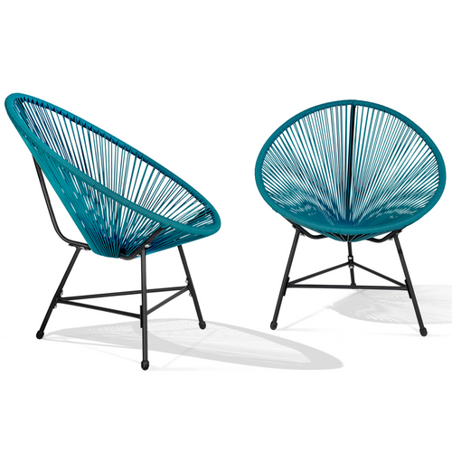 Salon De Jardin Izmir Table Et 2 Fauteuils Oeuf Cordage Bleu Canard