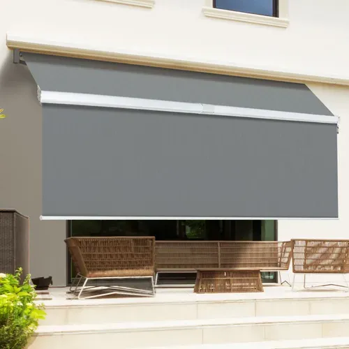 Store Banne Manuel 3x2 M Gris Anthracite Lambrequin H.1,50 M
