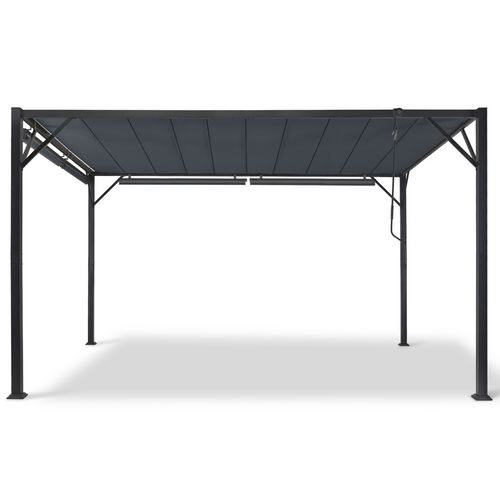 Pergola Luxe Lames Orientables 3x4m Avec 4 Stores Gris Anthracite - Acier Et Polyester - Pour Terrasse