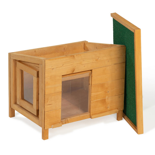 Maison Pour Chat Niche En Bois Avec Porte Basculante à Lamelles