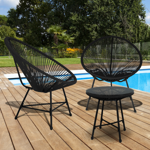 Salon De Jardin Izmir Table Et 2 Fauteuils Oeuf Cordage Noir