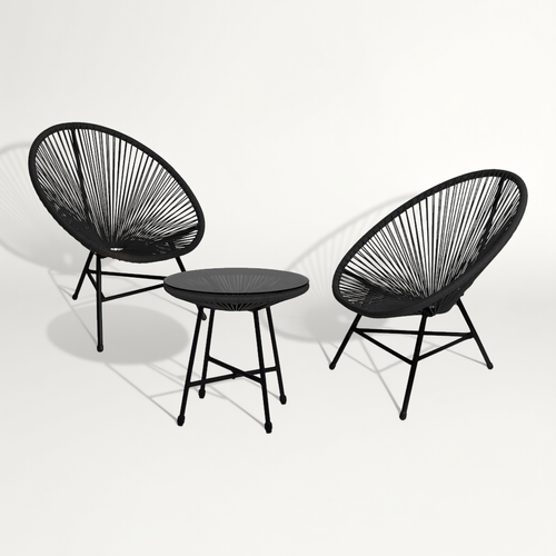 Salon De Jardin Izmir Table Et 2 Fauteuils Oeuf Cordage Noir