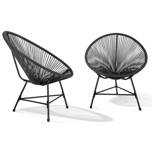 Salon De Jardin Izmir Table Et 2 Fauteuils Oeuf Cordage Noir