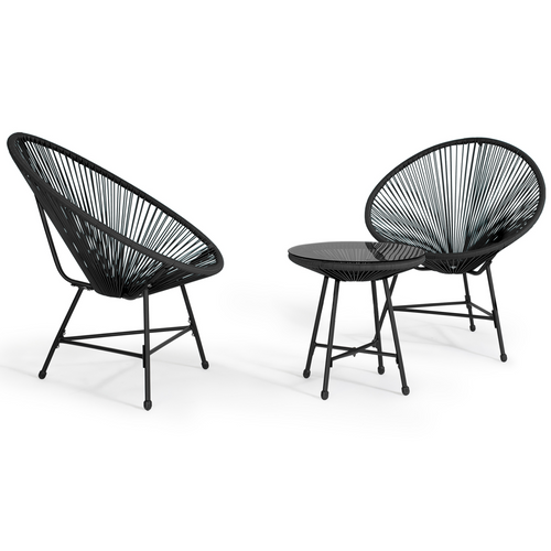 Salon De Jardin Izmir Table Et 2 Fauteuils Oeuf Cordage Noir