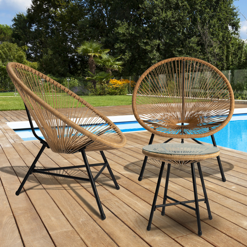 Salon De Jardin Izmir Table Et 2 Fauteuils Oeuf Cordage Effet Rotin