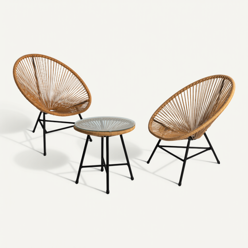 Salon De Jardin Izmir Table Et 2 Fauteuils Oeuf Cordage Effet Rotin