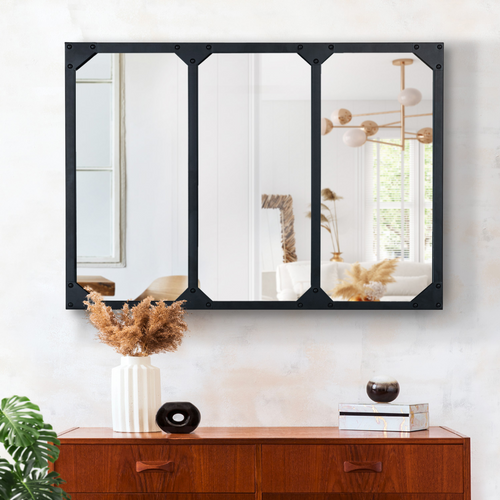Miroir Verrière 3 Bandes Design Industriel 80x60 Cm