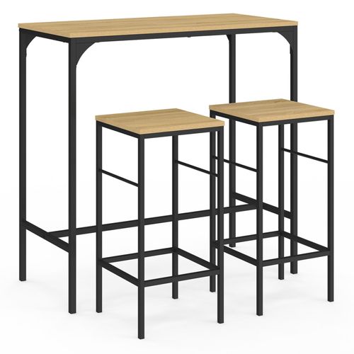 Ensemble Table Haute De Bar Detroit 95 Cm Et 2 Tabourets Design Industriel