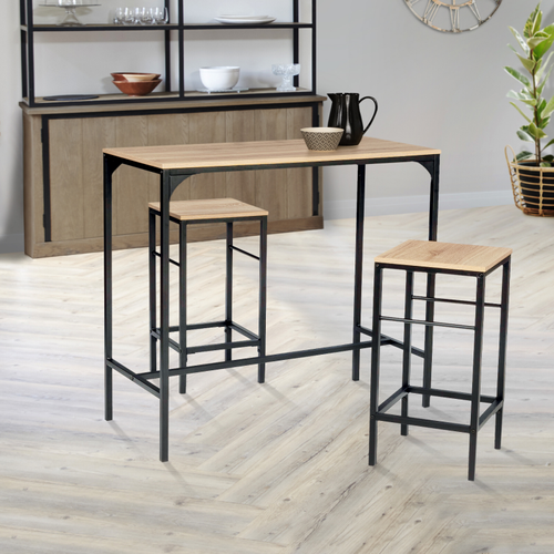 Ensemble Table Haute De Bar Detroit 95 Cm Et 2 Tabourets Design Industriel