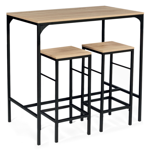 Ensemble Table Haute De Bar Detroit 95 Cm Et 2 Tabourets Design Industriel