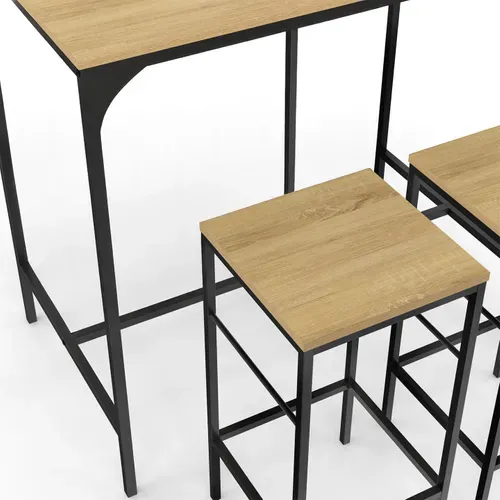 Ensemble Table Haute De Bar Detroit 95 Cm Et 2 Tabourets Design Industriel