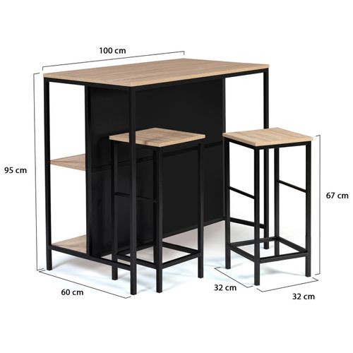 Ensemble Table De Bar Îlot Detroit Et 2 Tabourets Design Industriel