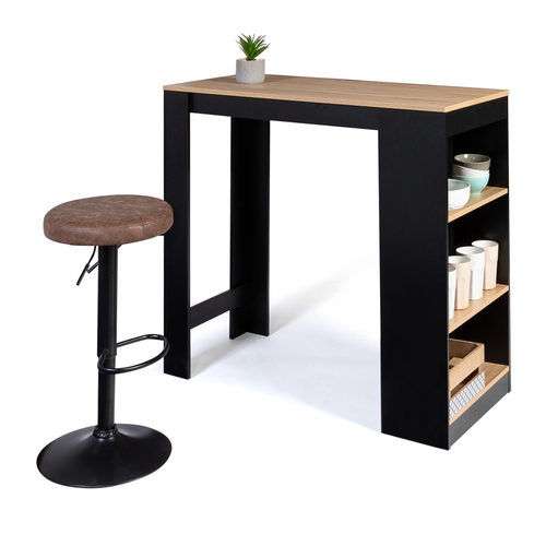 Table De Bar Barth 2 à 4 Personnes Bois Noir Plateau Façon Hêtre