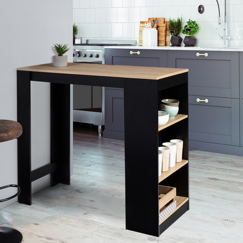 Table De Bar Barth 2 à 4 Personnes Bois Noir Plateau Façon Hêtre