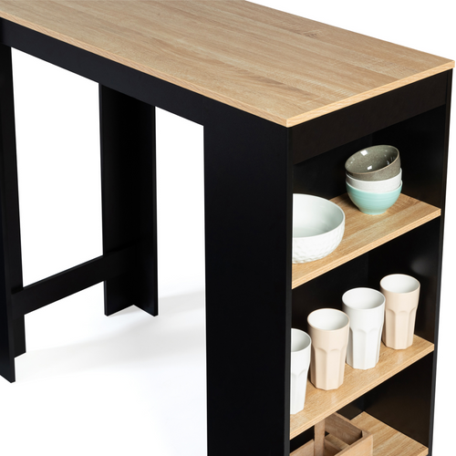 Table De Bar Barth 2 à 4 Personnes Bois Noir Plateau Façon Hêtre