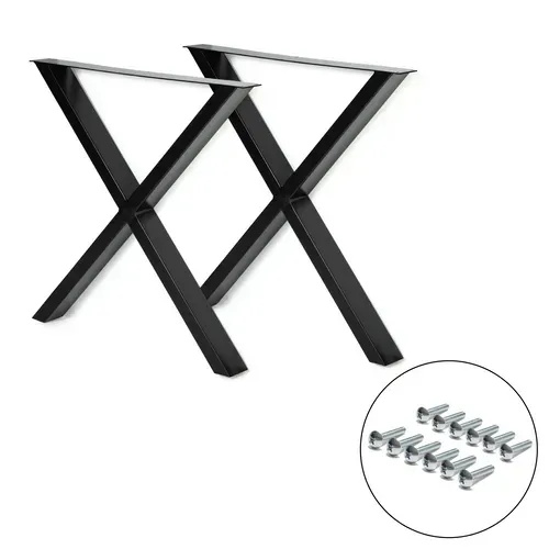 Lot De 2 Pieds De Table Forme X 72x73 Cm Noir Design Industriel