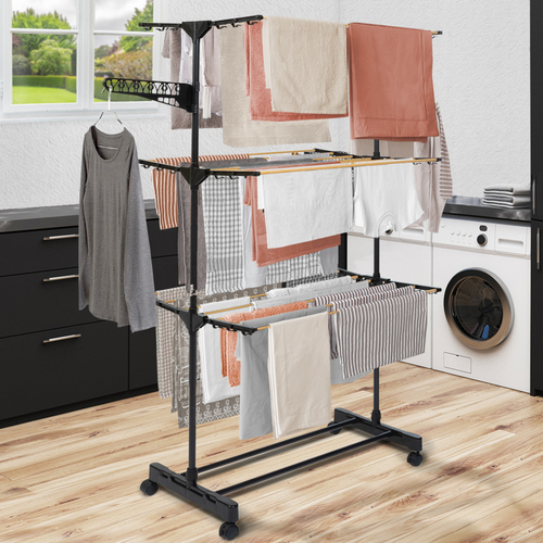 Minky Séchoir à Linge 3 Niveaux Plus 40m - Étendoir Tour Argent Avec Roulettes