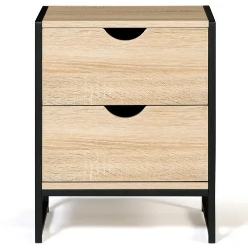 Lot De 2 Tables De Chevet Detroit 2 Tiroirs Bois Et Métal Noir Design Industriel