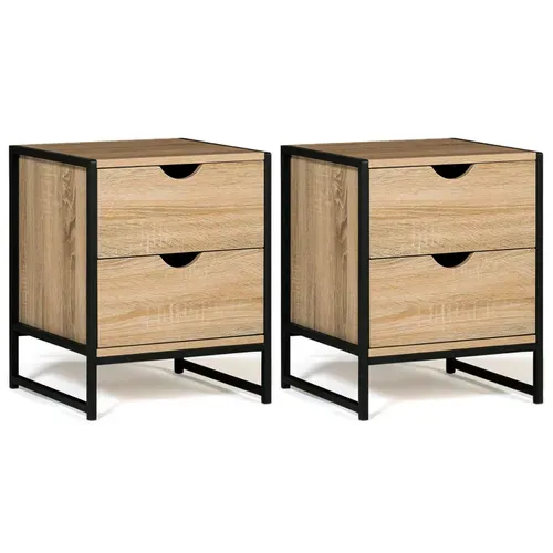 Lot De 2 Tables De Chevet Detroit 2 Tiroirs Bois Et Métal Noir Design Industriel