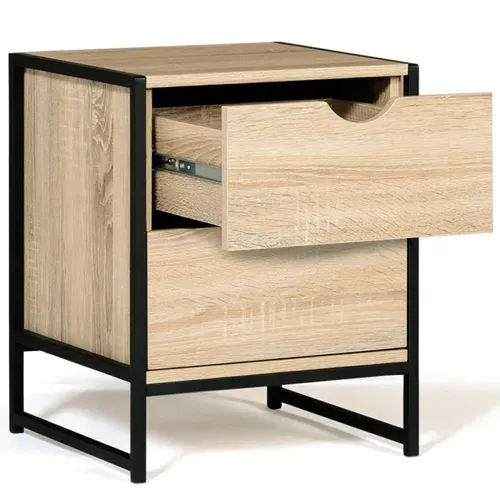 Lot De 2 Tables De Chevet Detroit 2 Tiroirs Bois Et Métal Noir Design Industriel