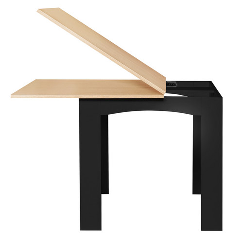 Table à Manger Extensible Rectangle Dona 4-8 Personnes Noire Plateau Façon Hêtre 80-160 Cm