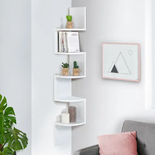 Etagère Murale D'angle Isa 5 Niveaux Blanche