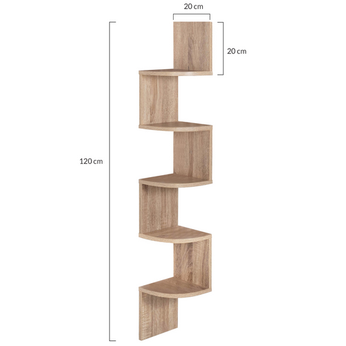 Etagère Murale D'angle Isa 5 Niveaux Façon Hêtre