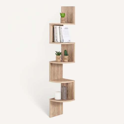 Etagère Murale D'angle Isa 5 Niveaux Façon Hêtre