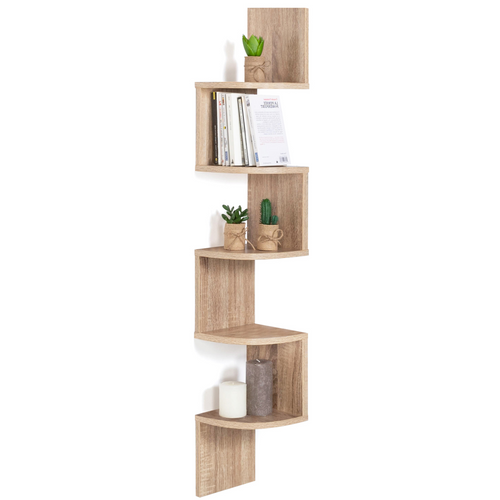 Etagère Murale D'angle Isa 5 Niveaux Façon Hêtre