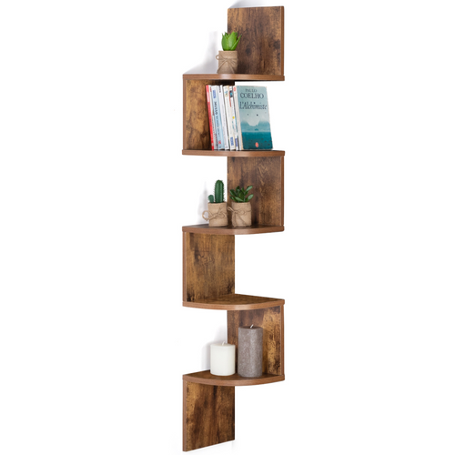 Etagère Murale D'angle Isa 5 Niveaux Façon Bois Vieilli